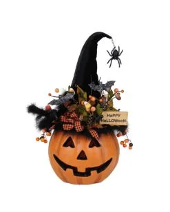 Halloween Kürbis Mit Hexenhut & LED Beleuchtung 56cm