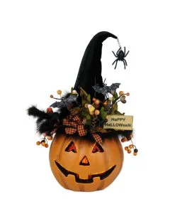 Halloween Kürbis Mit Hexenhut & LED Beleuchtung 56cm -Angebote Halloween Deko Store beleuchteter halloween kuerbis mit elegantem hexenhut light up halloween pumpkin with witch hat 54761 03