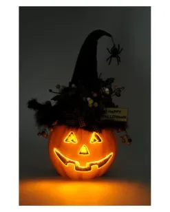 Halloween Kürbis Mit Hexenhut & LED Beleuchtung 56cm -Angebote Halloween Deko Store beleuchteter halloween kuerbis mit elegantem hexenhut light up halloween pumpkin with witch hat 54761 04