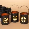 Halloween Metall Laternen Schwarz 11cm 3er Set -Angebote Halloween Deko Store schwarze halloween metall laternen 11cm 3er set metal lighted halloween luminary lantern halloween led lampen 54172