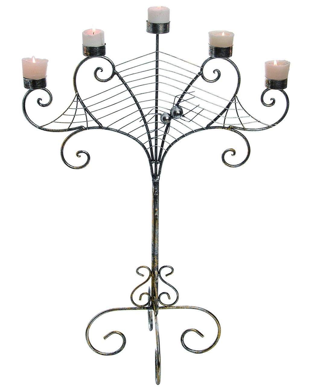 Silber-goldener Metall Spinnweben Kerzenständer 3 Silber-goldener Metall Spinnweben Kerzenständer
